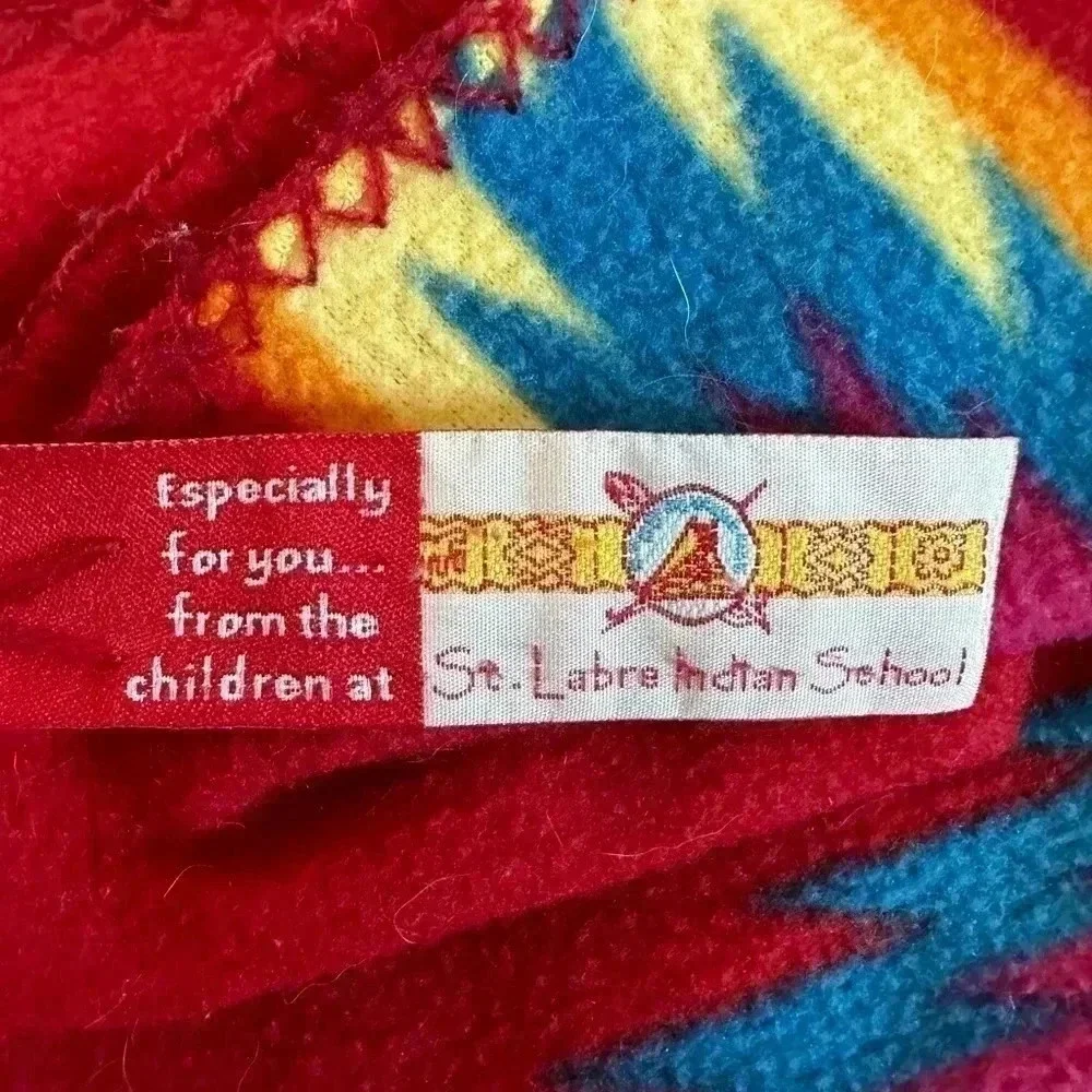 ST LABRE INDIAN SCHOOL Lap Blanket Throw Southwestern Red Multicolor Star Fleece